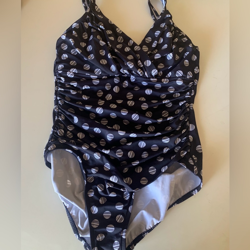 INC International Concepts Navy Blue & White One Piece Swimsuit